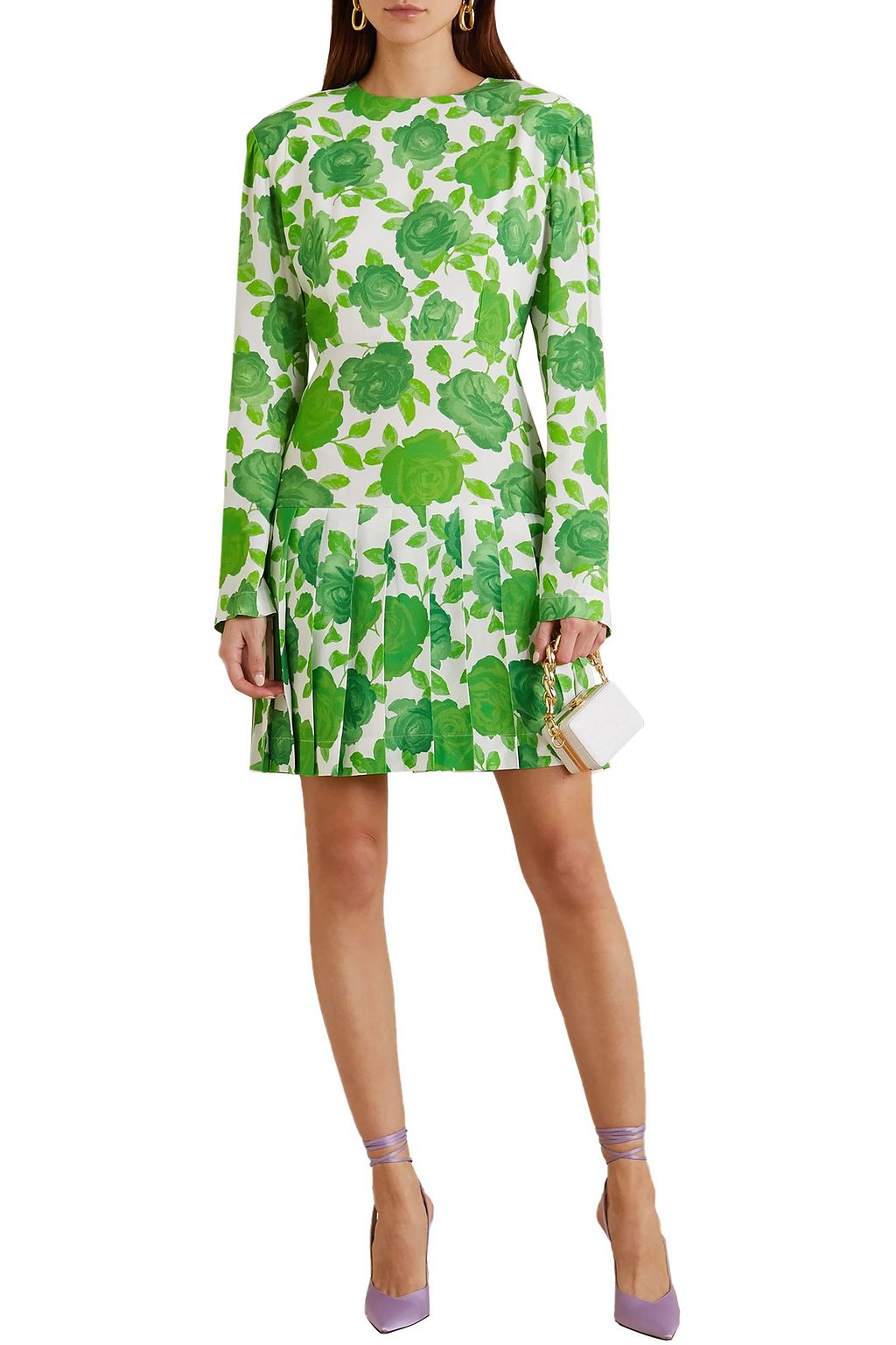ROWEN ROSE Pleated floral-print crepe mini dress