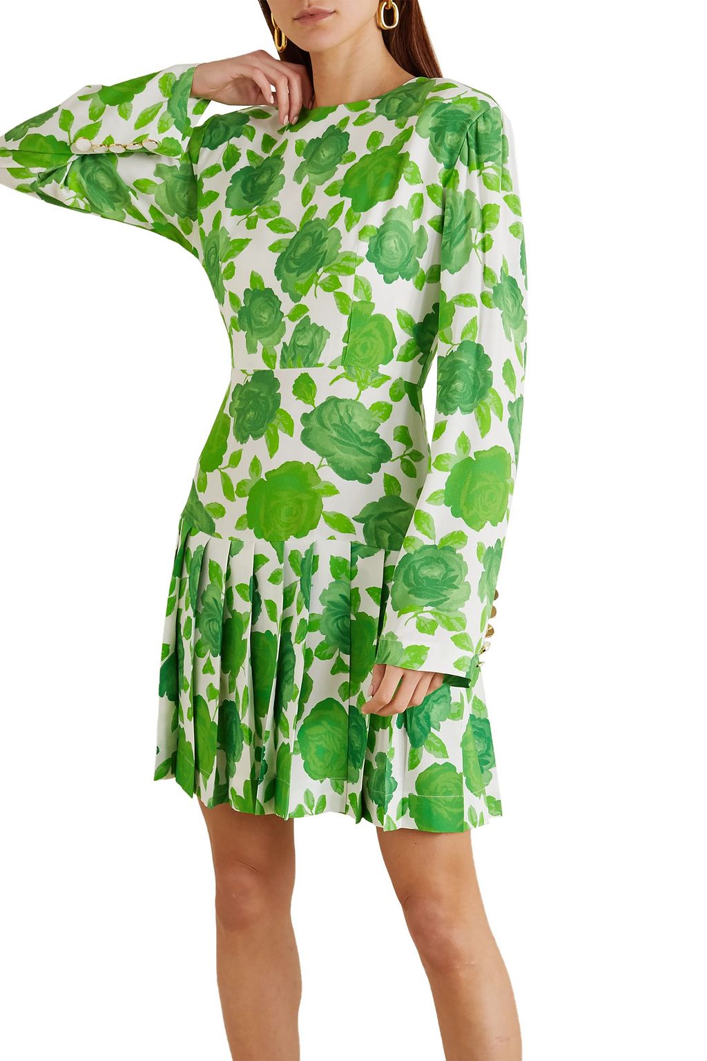 ROWEN ROSE Pleated floral-print crepe mini dress