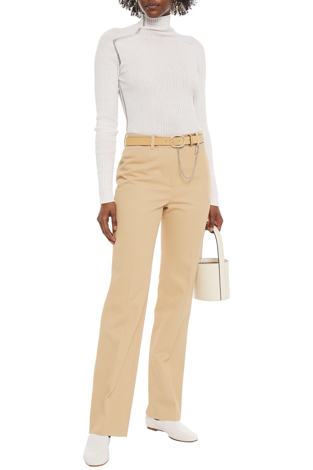 VICTORIA BECKHAM Textured cotton-drill straight-leg pants