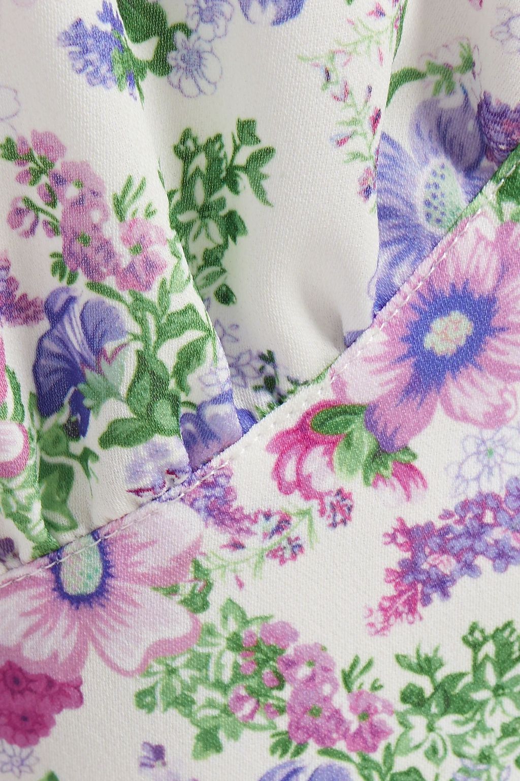 RABANNE Cropped twill-paneled floral-print crepe de chine top