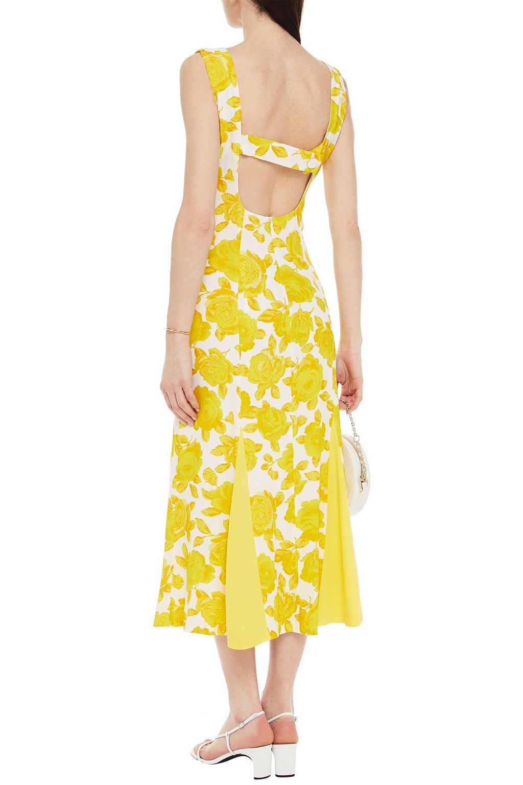 ROWEN ROSE Open-back floral-print crepe midi dress