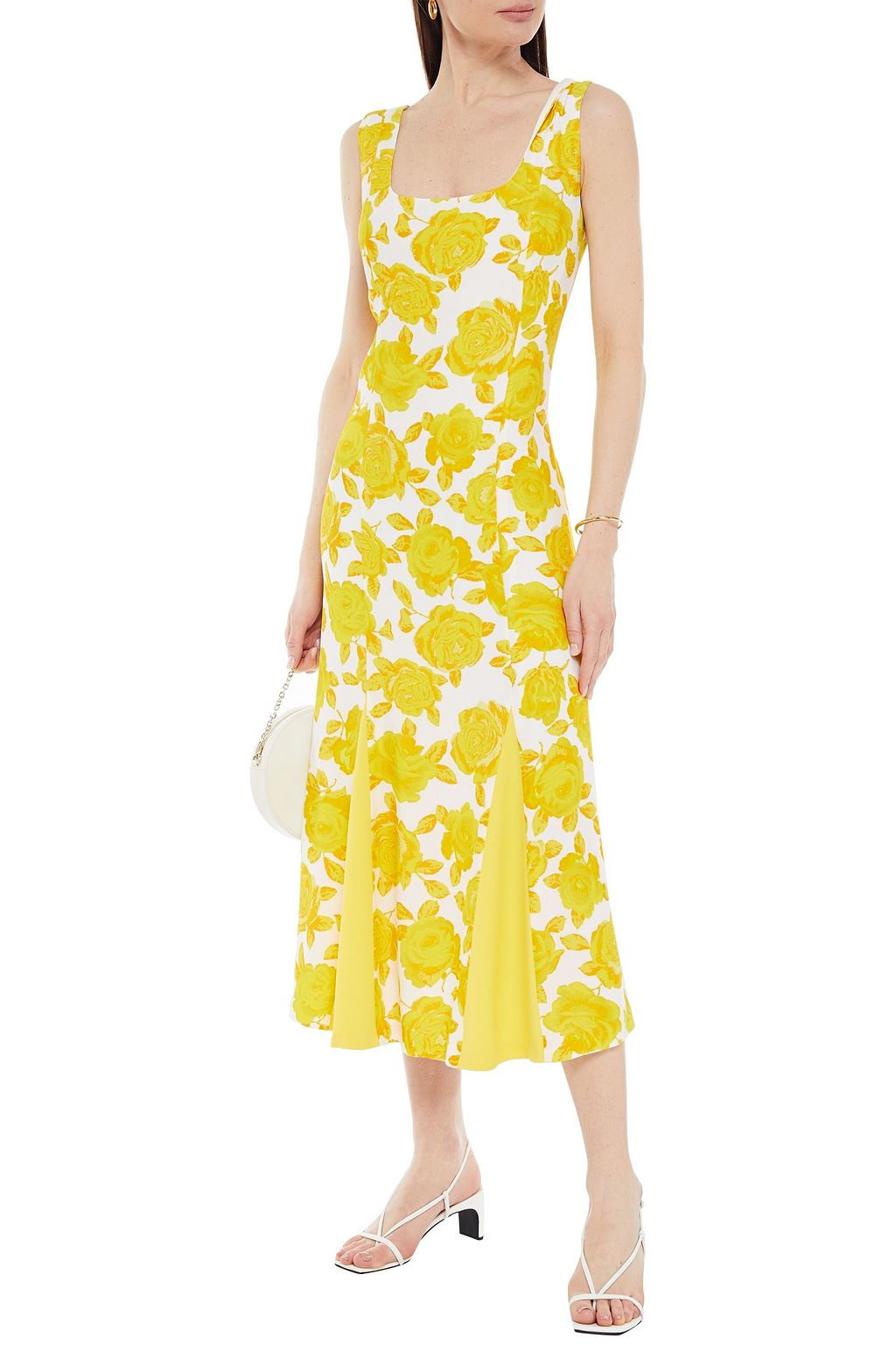 ROWEN ROSE Open-back floral-print crepe midi dress