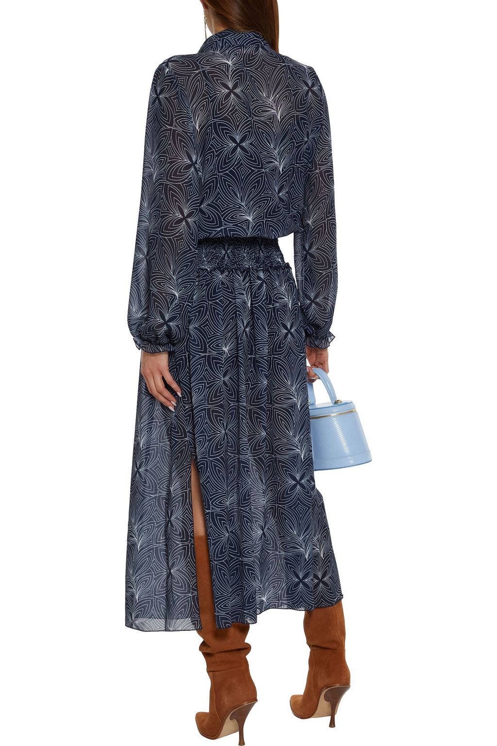 SEE BY CHLOÉ Tie-neck shirred printed chiffon midi dress