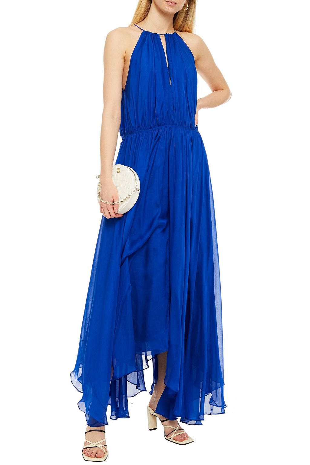 BURNETT NEW YORK Cutout gathered silk-chiffon maxi dress
