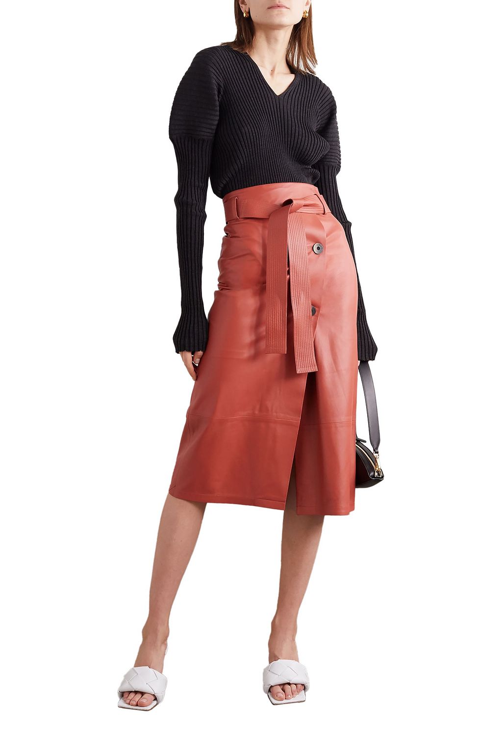 ZEYNEP ARCAY Belted wrap-effect leather midi skirt