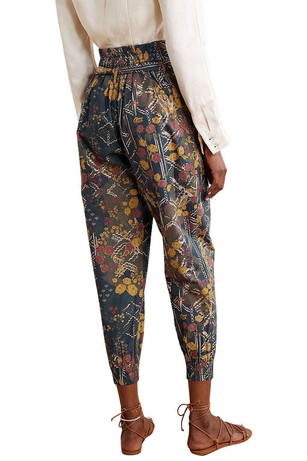 CHUFY Puno belted printed cotton-poplin tapered pants
