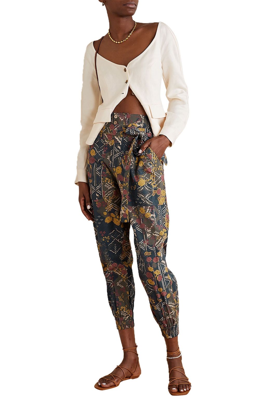 CHUFY Puno belted printed cotton-poplin tapered pants