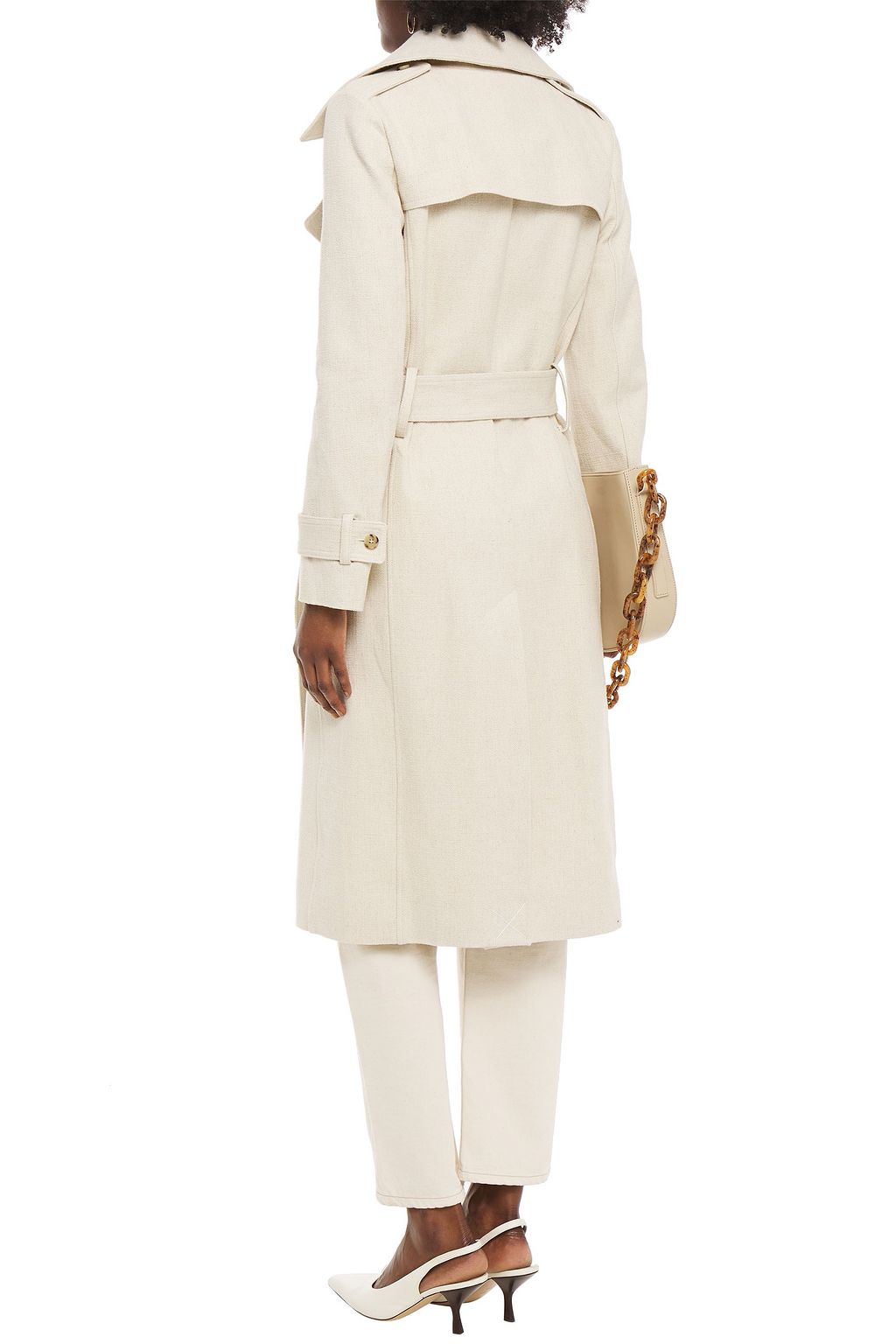 VICTORIA BECKHAM Leather-trimmed belted cotton and linen-blend canvas trench coat