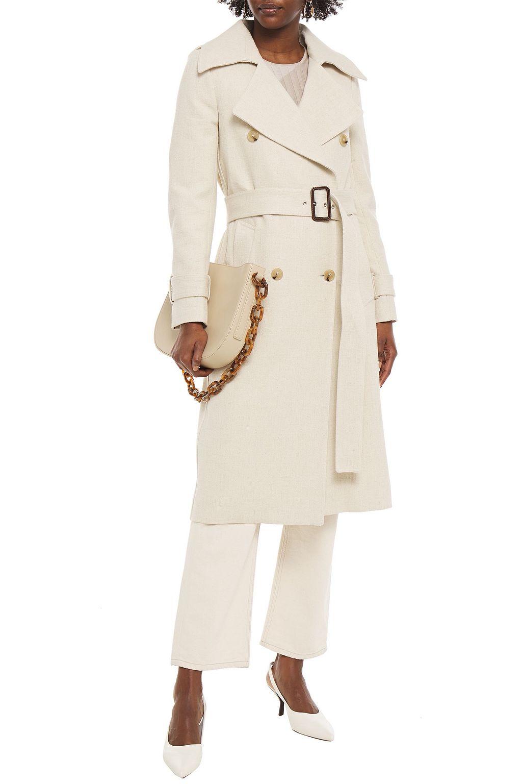 VICTORIA BECKHAM Leather-trimmed belted cotton and linen-blend canvas trench coat