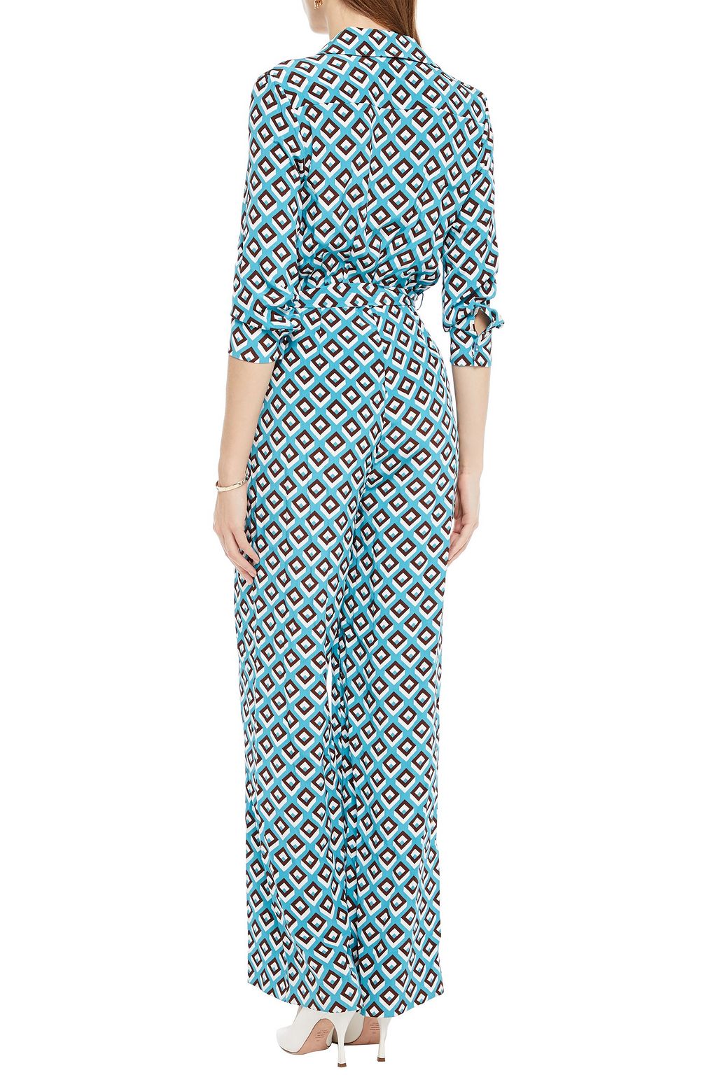 DIANE VON FURSTENBERG Belted printed silk crepe de chine jumpsuit