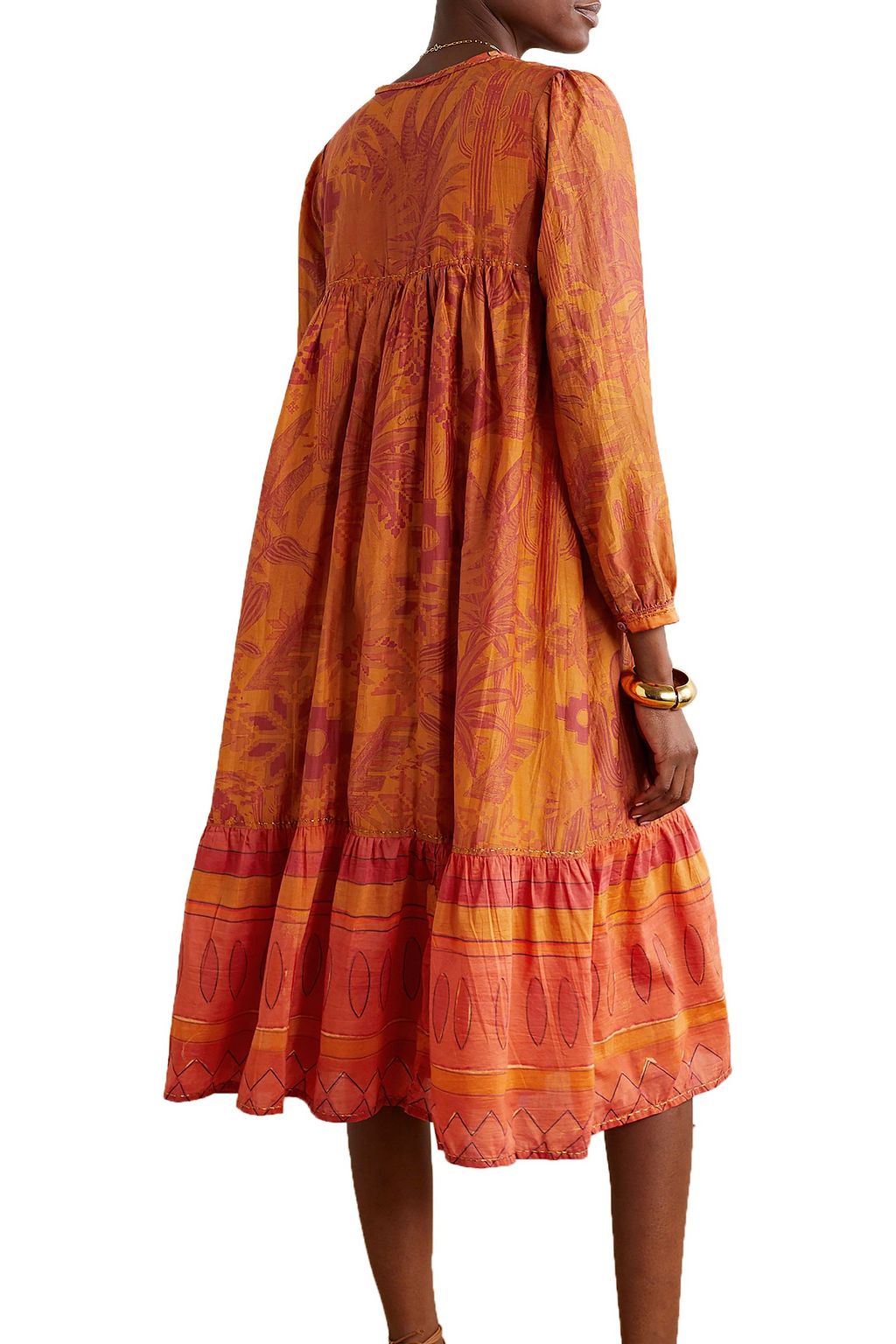 CHUFY Arequipa gestuftes Kleid aus Voile aus einer Baumwoll-Seidenmischung mit Print und Gürtel