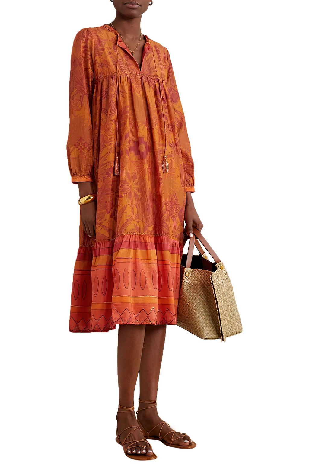CHUFY Arequipa gestuftes Kleid aus Voile aus einer Baumwoll-Seidenmischung mit Print und Gürtel
