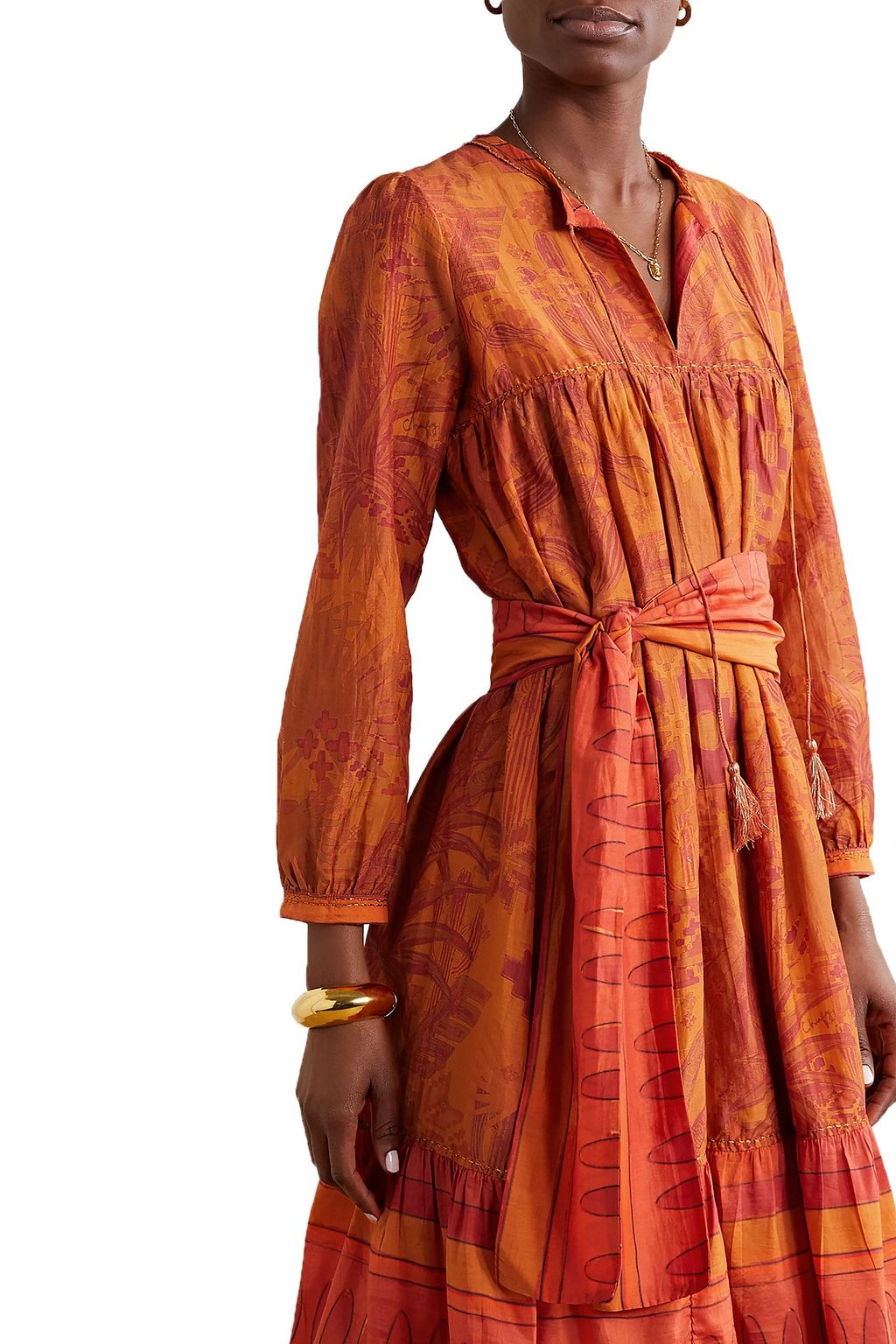 CHUFY Arequipa gestuftes Kleid aus Voile aus einer Baumwoll-Seidenmischung mit Print und Gürtel