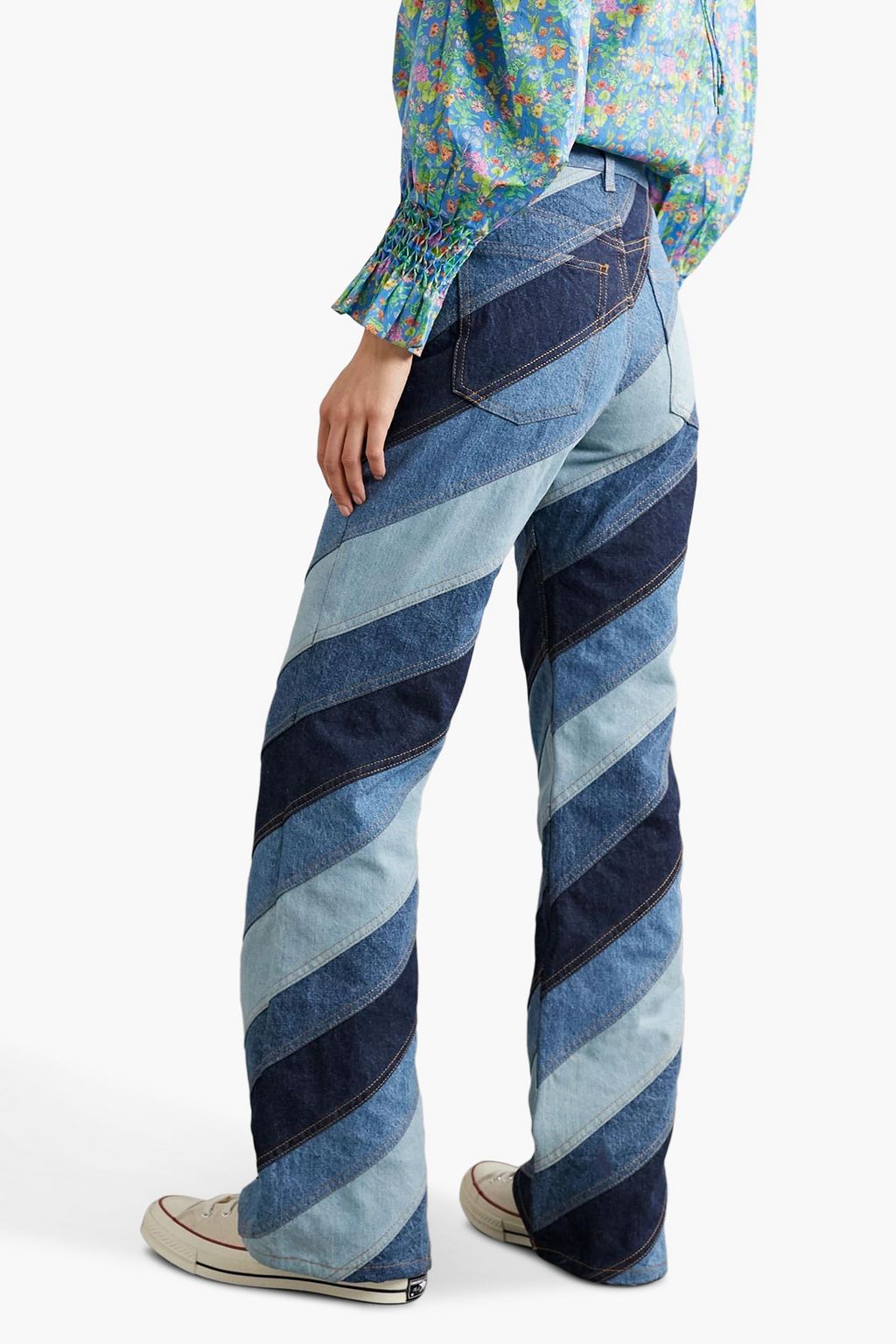 MARC JACOBS Striped patchwork high-rise flared jeans
