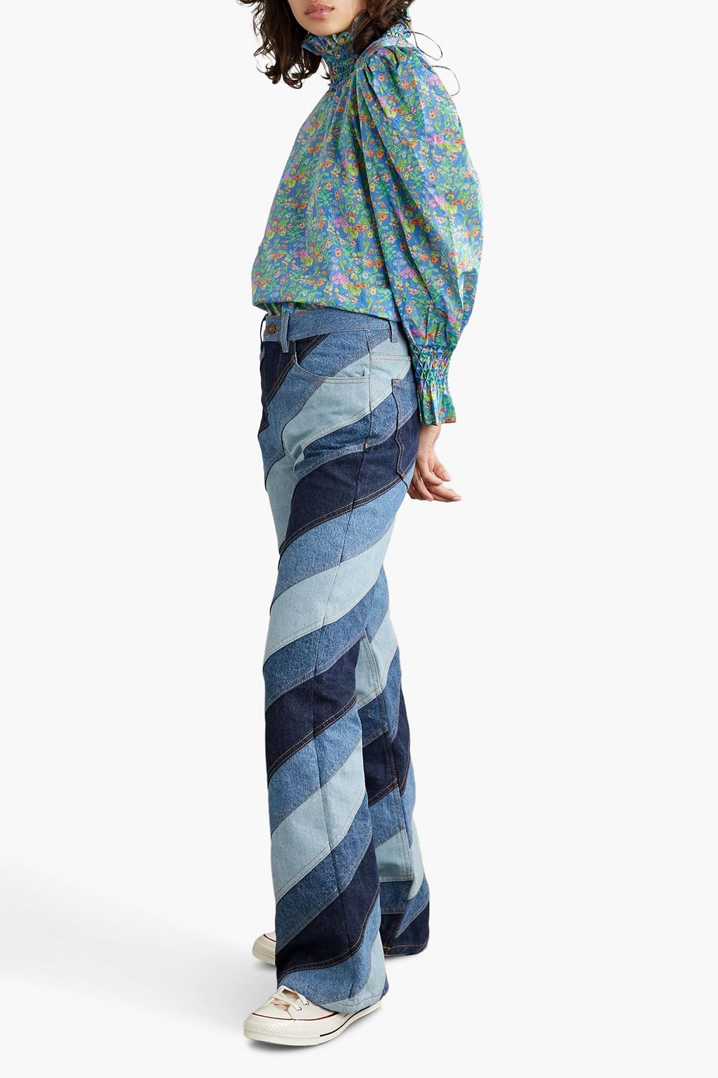 MARC JACOBS Striped patchwork high-rise flared jeans
