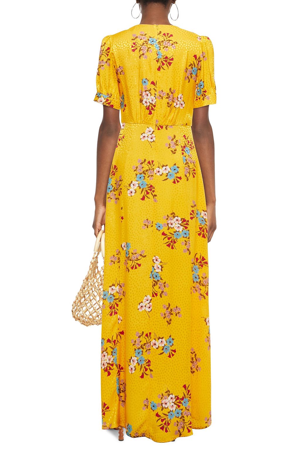 PAUL & JOE Jaune gathered floral-print satin-jacquard maxi dress