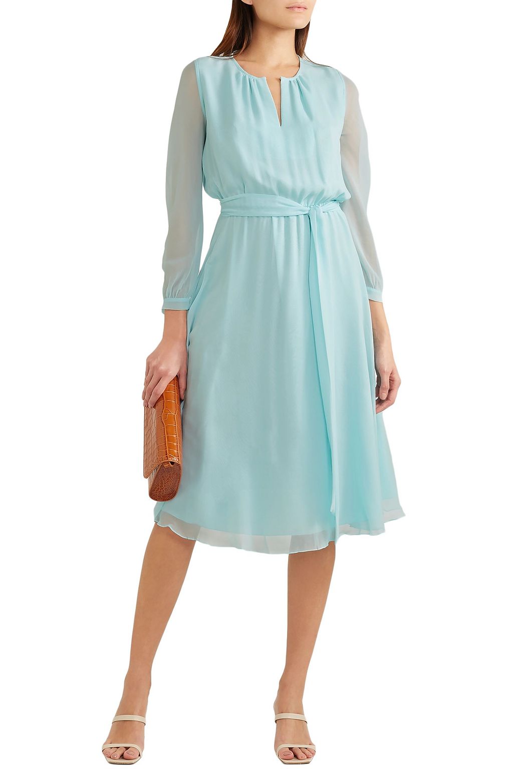 AROSSGIRL X SOLER Amanda belted silk-georgette midi dress