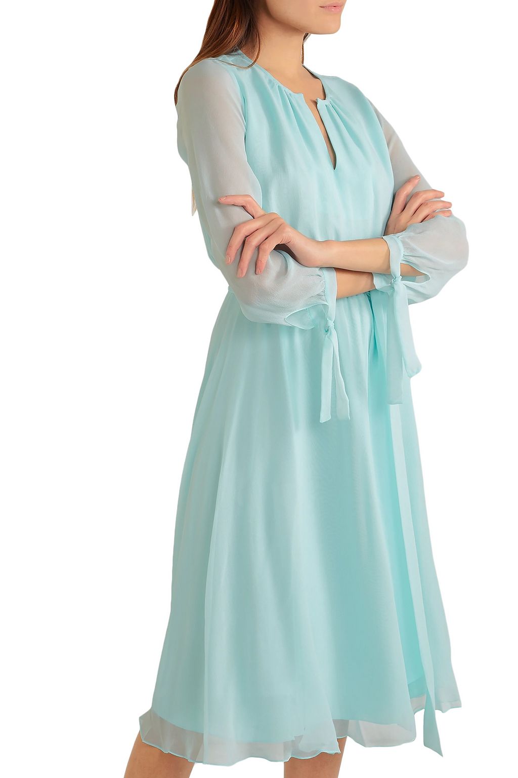 AROSSGIRL X SOLER Amanda belted silk-georgette midi dress
