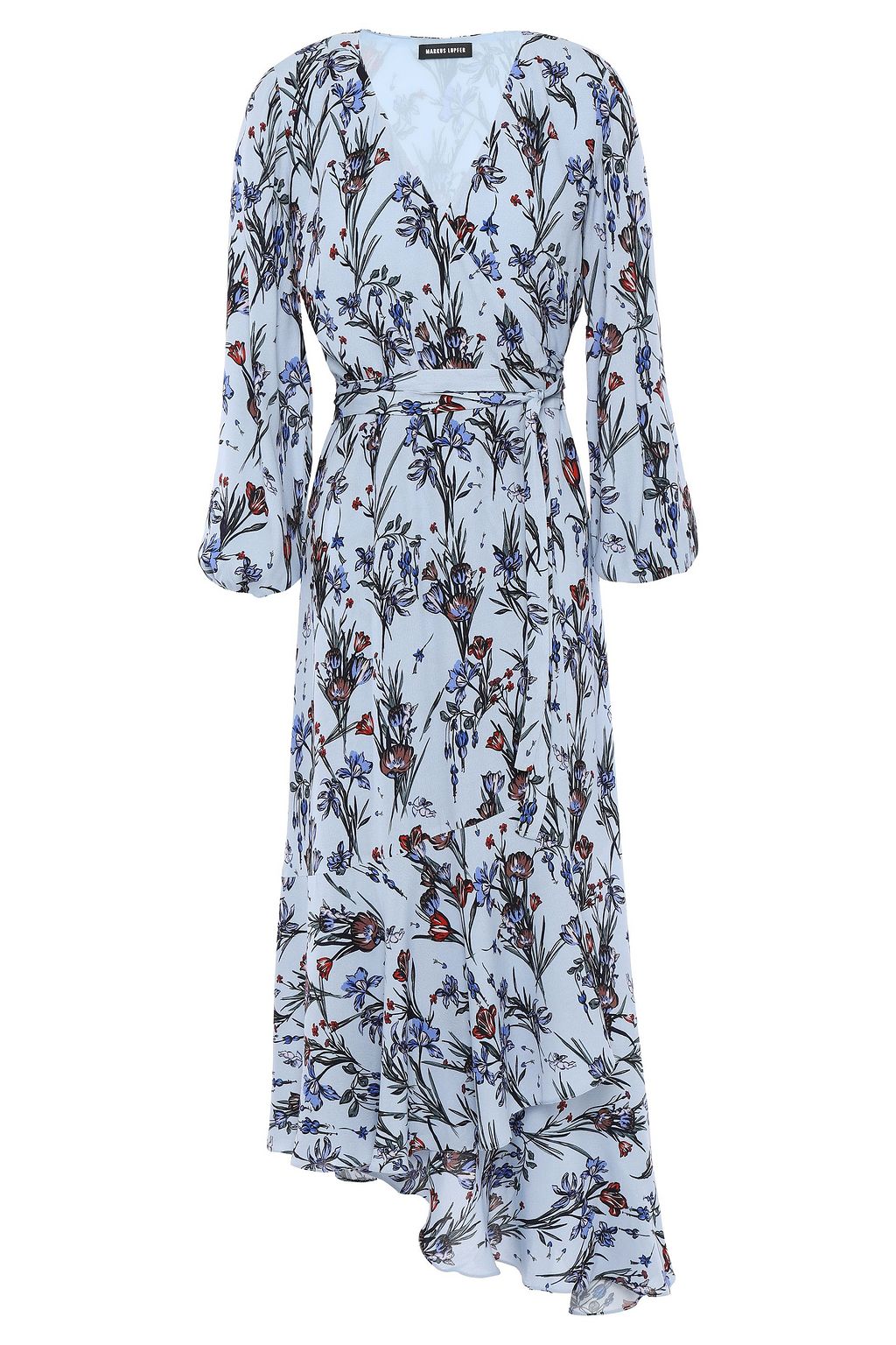 MARKUS LUPFER Dylan asymmetric floral-print crepe midi wrap dress ...