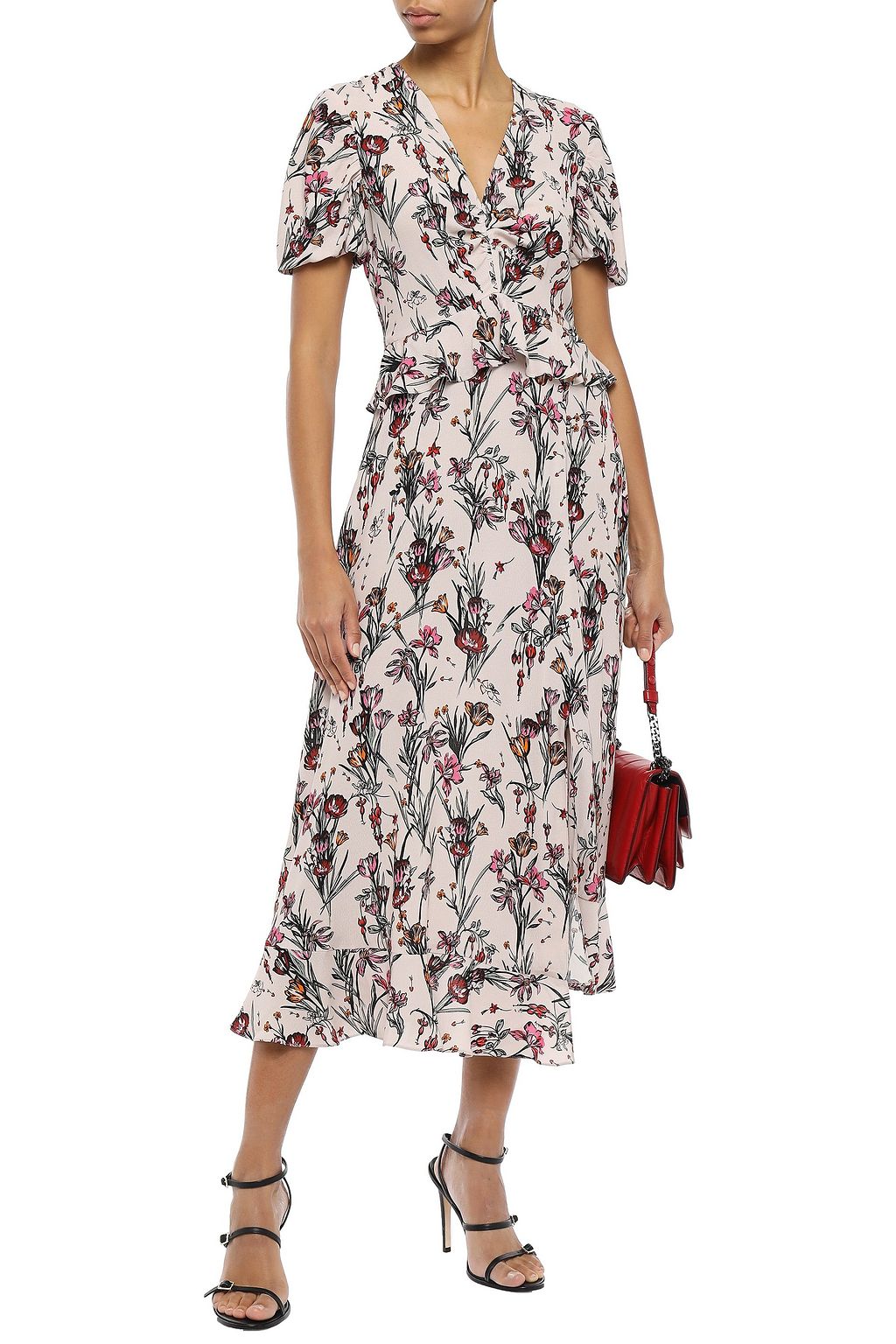 MARKUS LUPFER Elodie floral-print crepe peplum midi dress