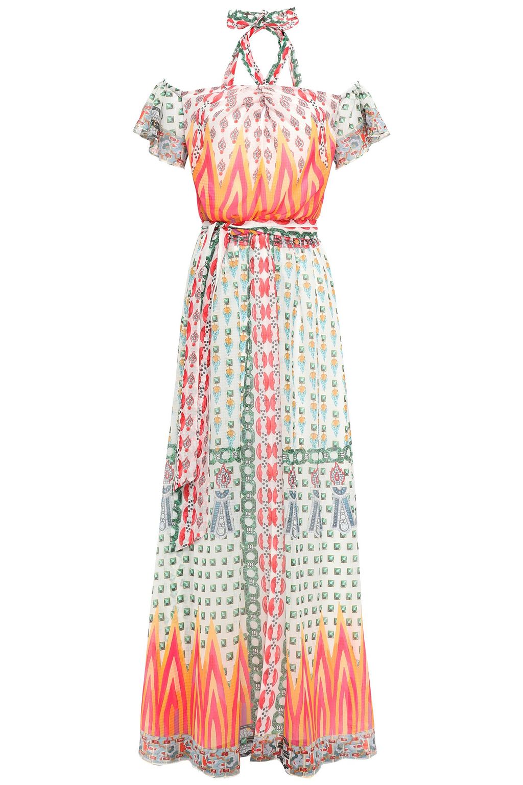 cold shoulder chiffon maxi dress