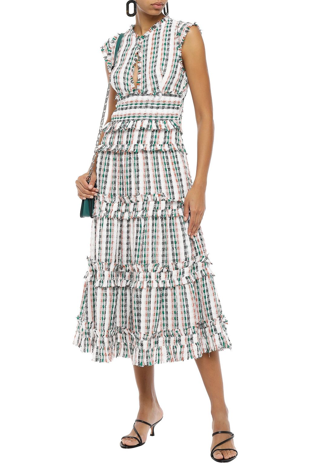 White Tiered ruffle-trimmed tweed midi dress | PROENZA SCHOULER | THE ...