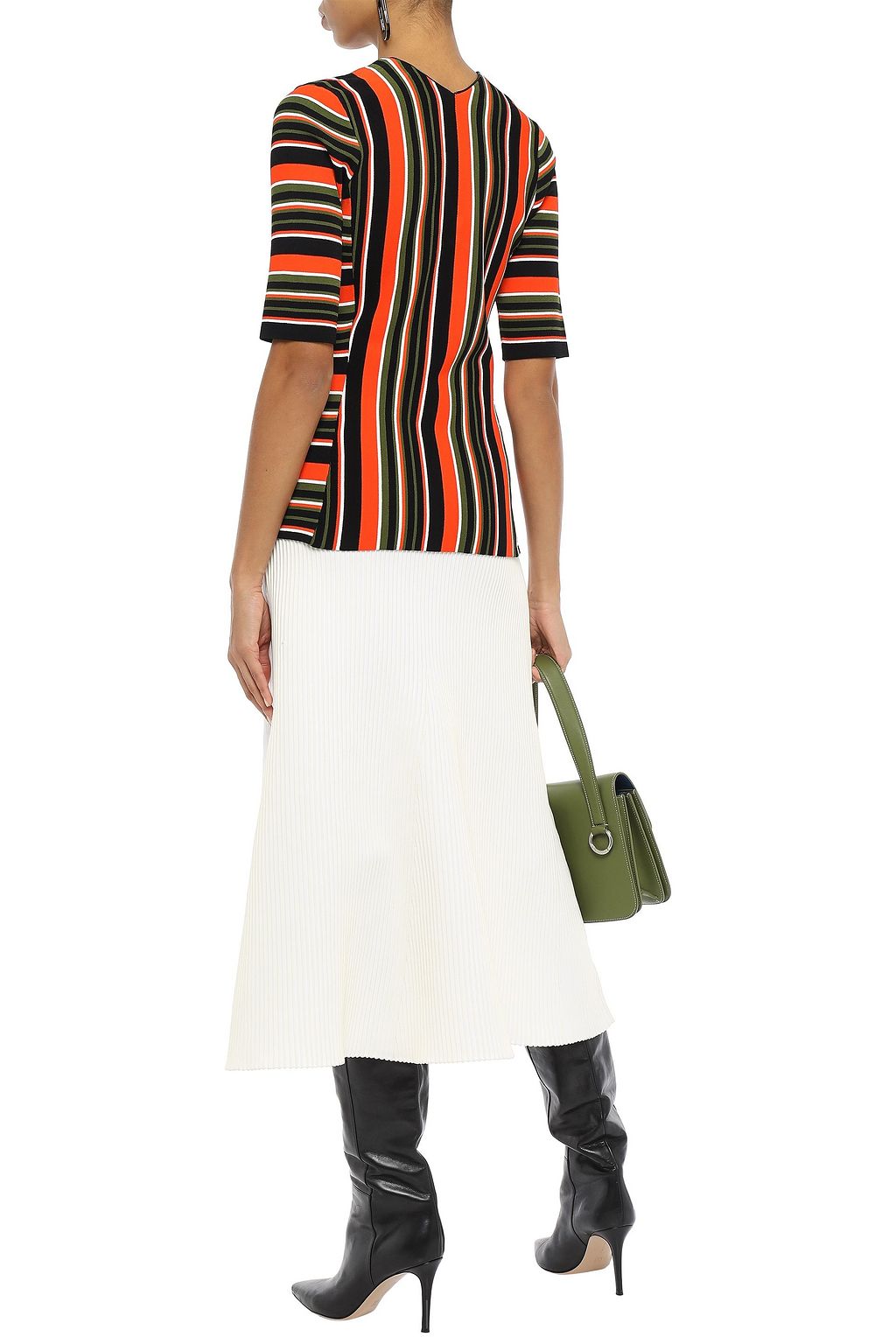 PROENZA SCHOULER Zip-detailed striped intarsia-knit top