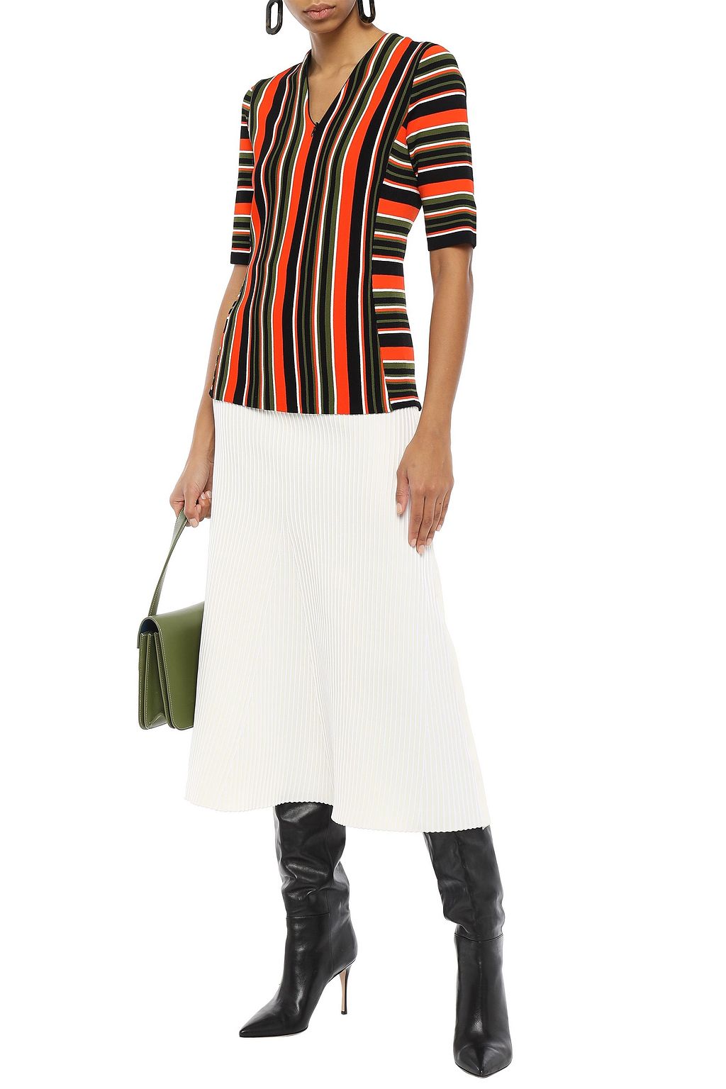 PROENZA SCHOULER Zip-detailed striped intarsia-knit top