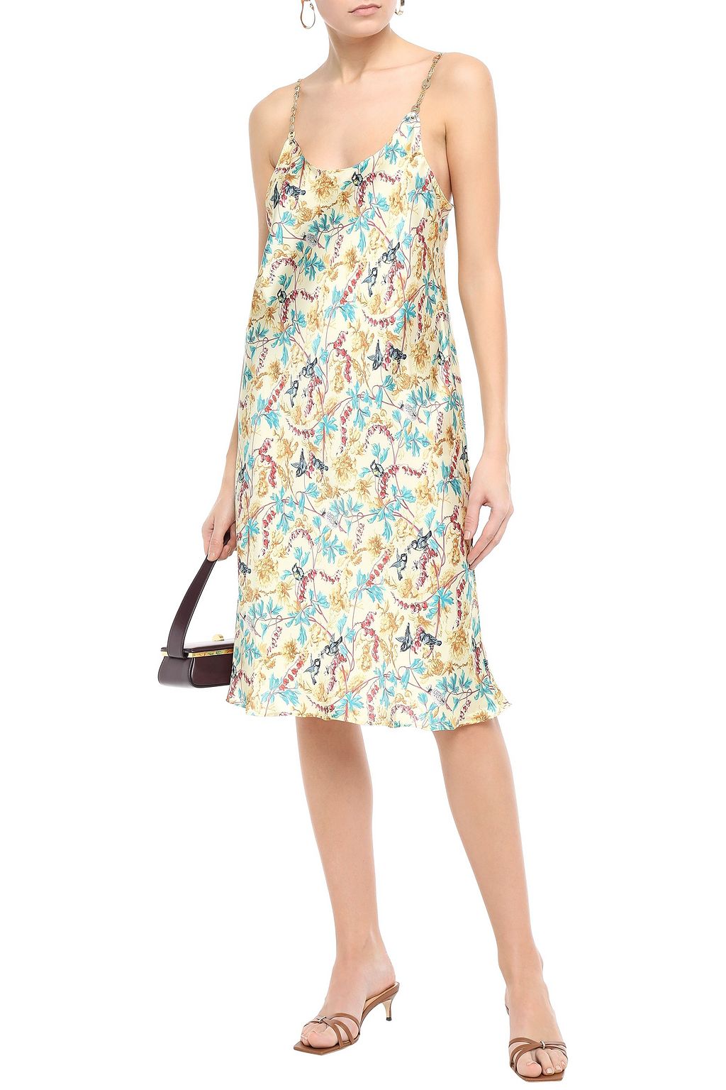RABANNE Chain-trimmed floral-print satin slip dress