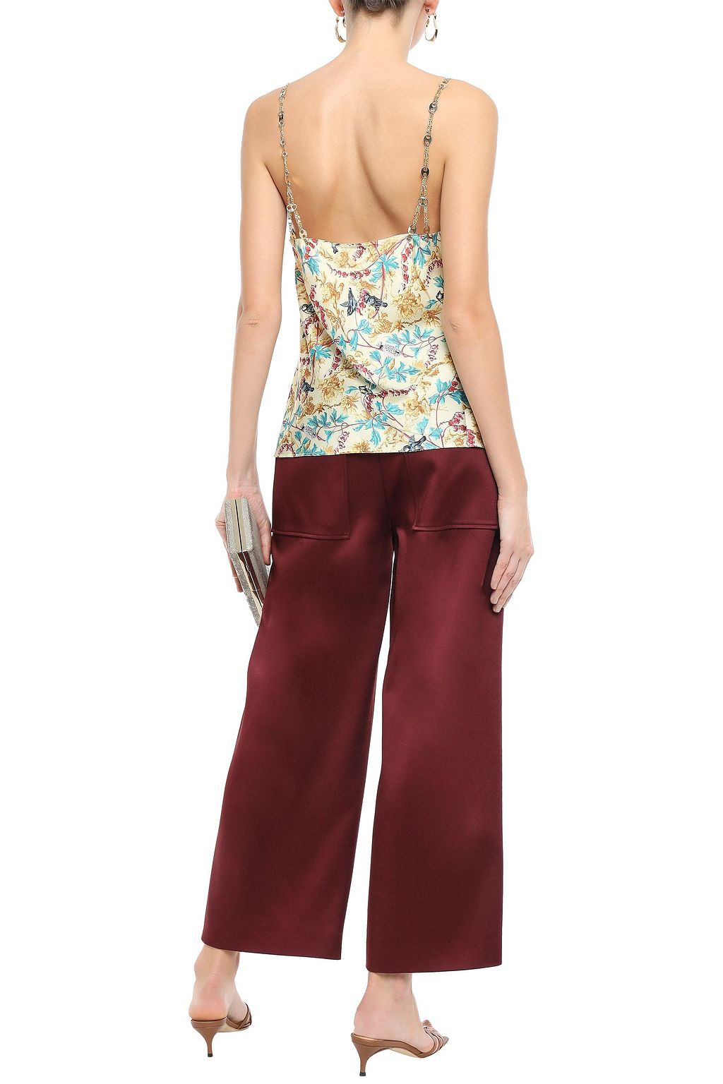 RABANNE Chain-trimmed floral-print satin camisole