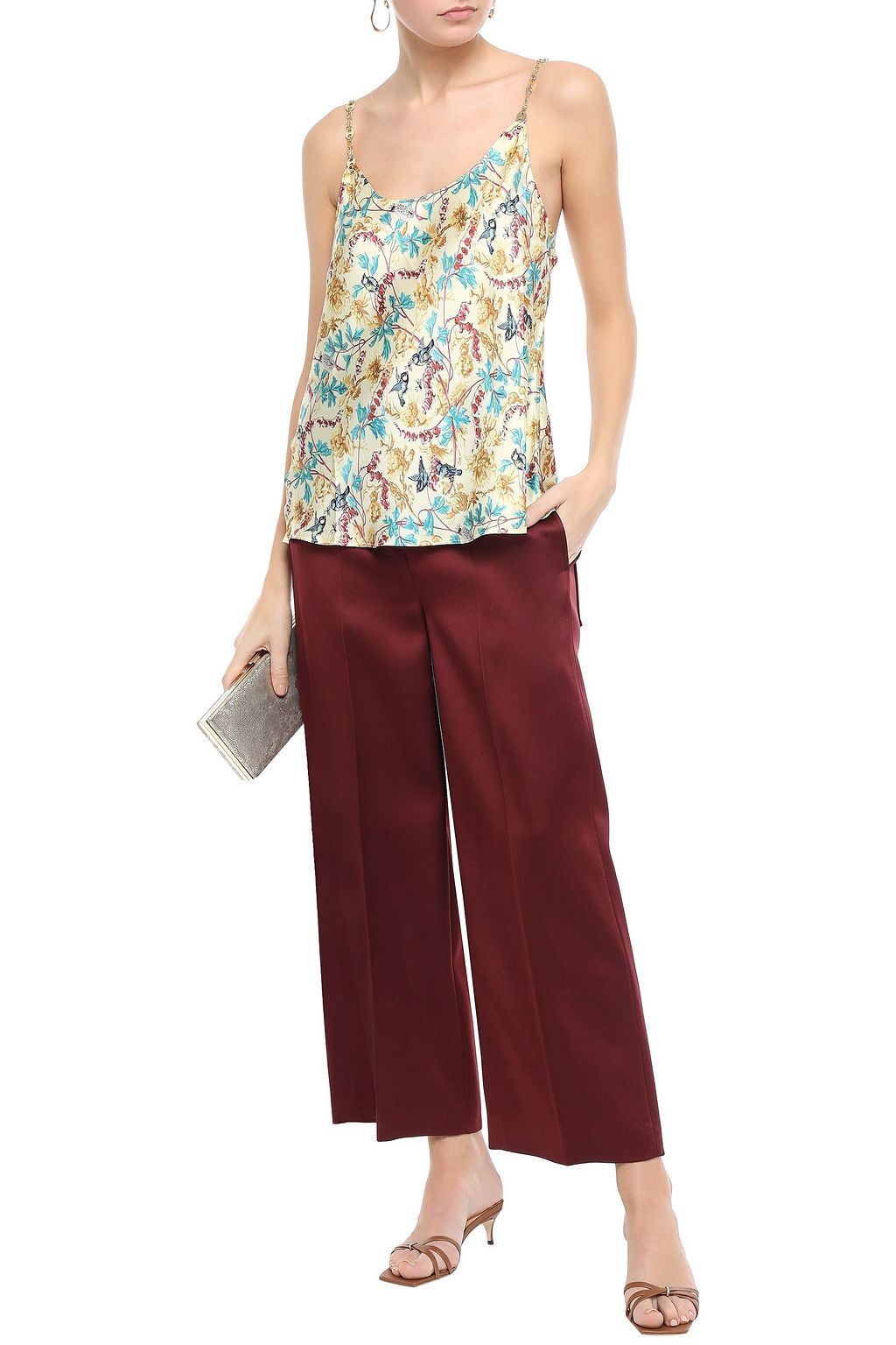 RABANNE Chain-trimmed floral-print satin camisole