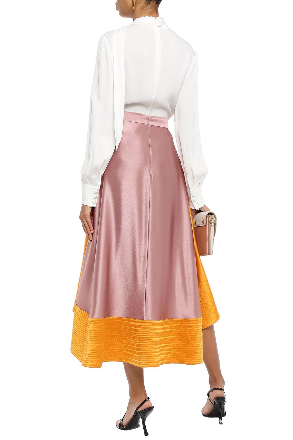 ROKSANDA Asymmetric paneled two-tone silk satin-crepe midi skirt