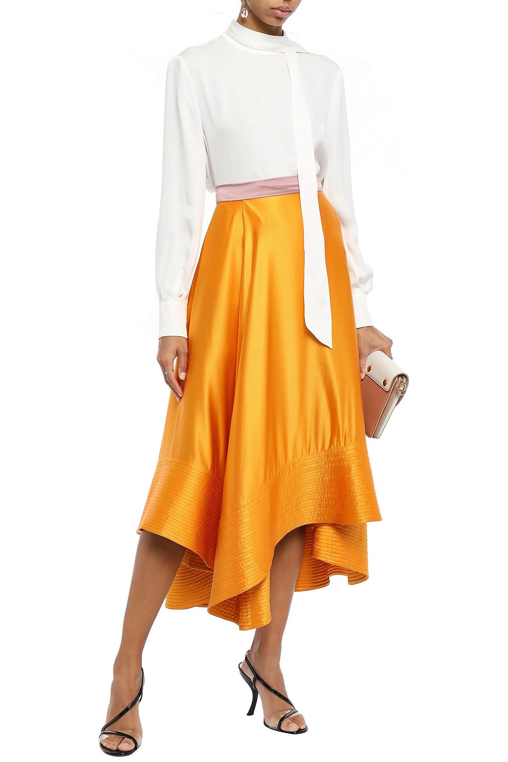ROKSANDA Asymmetric paneled two-tone silk satin-crepe midi skirt