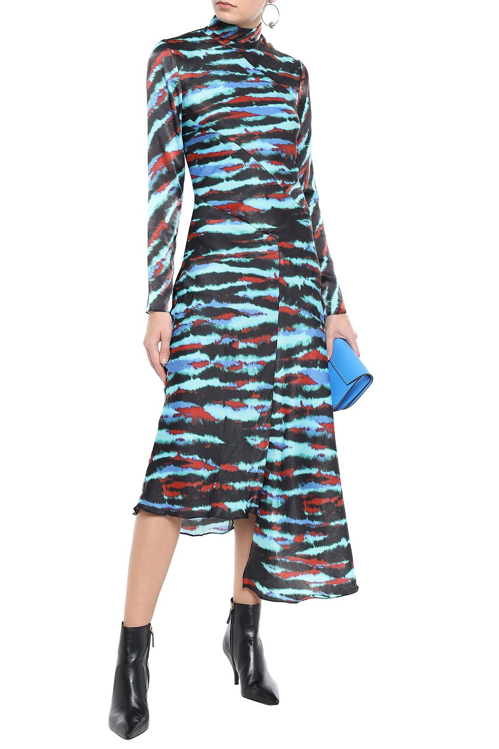 HOUSE OF HOLLAND Asymmetric tie-dyed satin midi dress