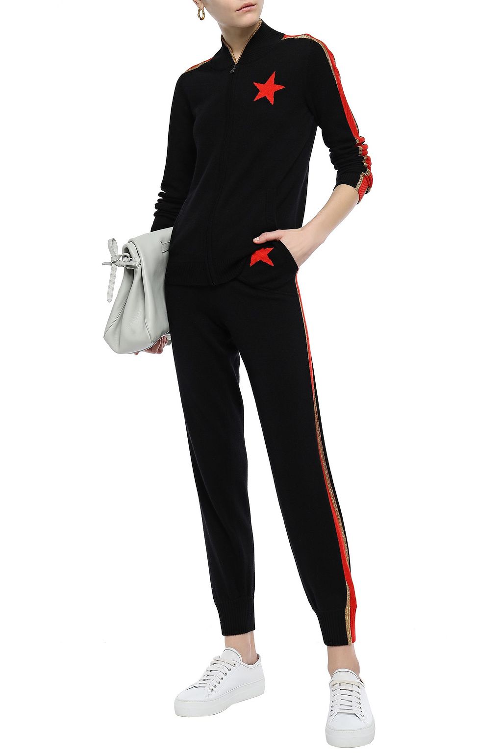 BELLA FREUD Striped intarsia cashmere-blend track pants