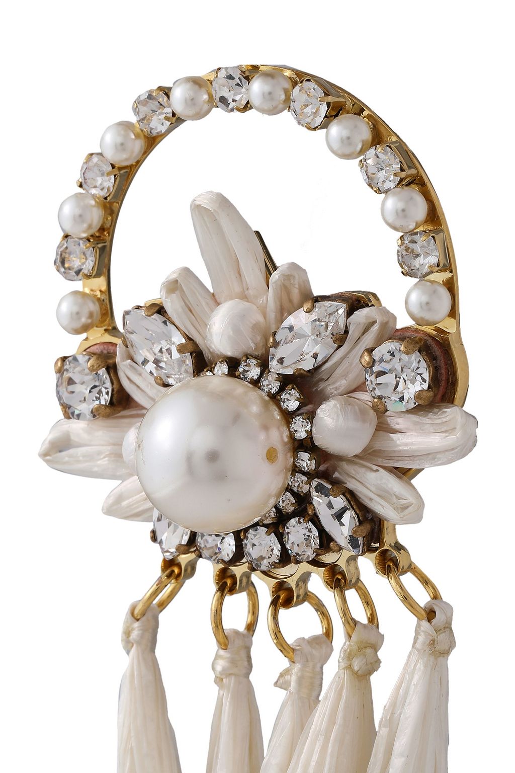 SHOUROUK Gold-tone Swarovski crystal, faux pearl and raffia earrings