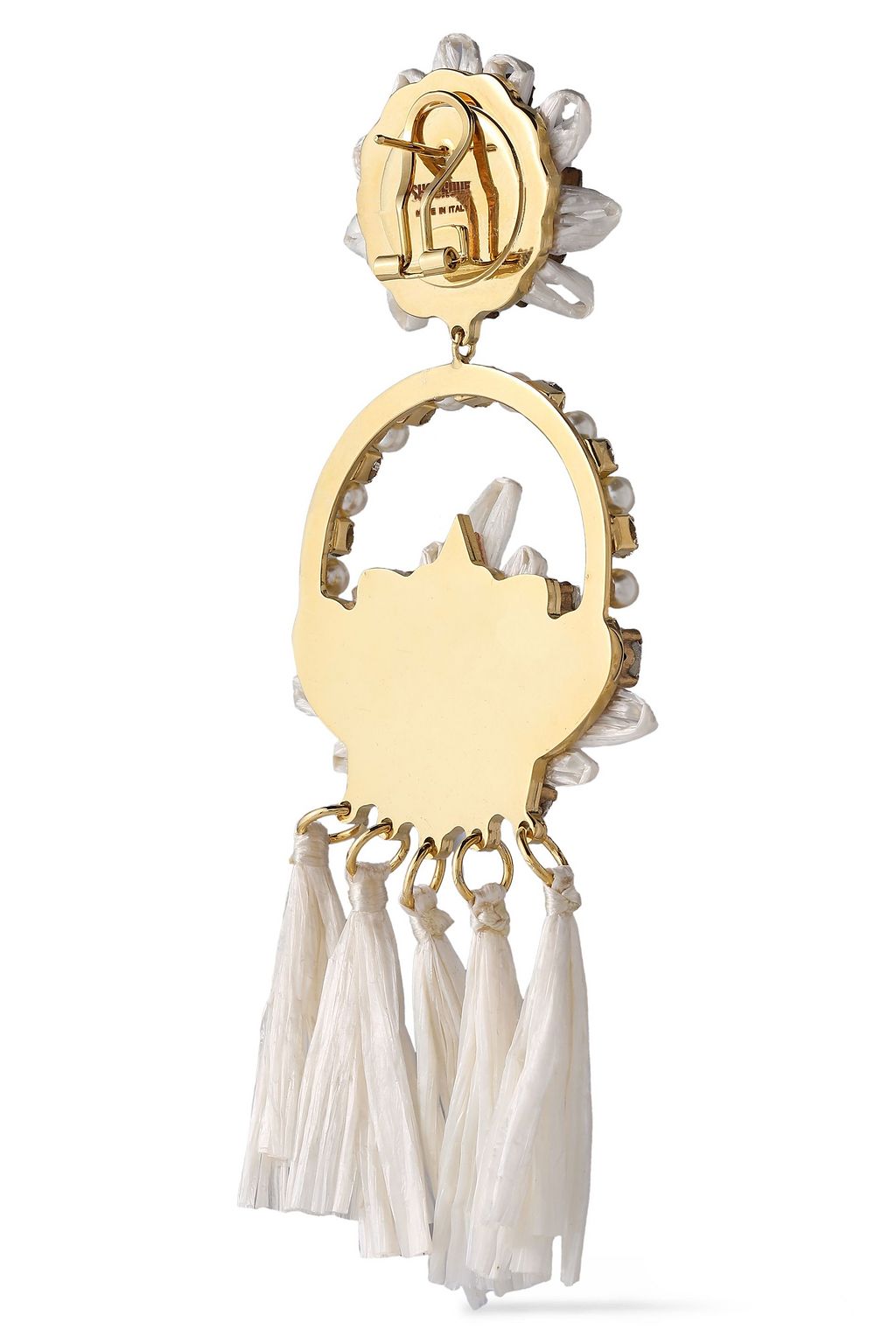 SHOUROUK Gold-tone Swarovski crystal, faux pearl and raffia earrings