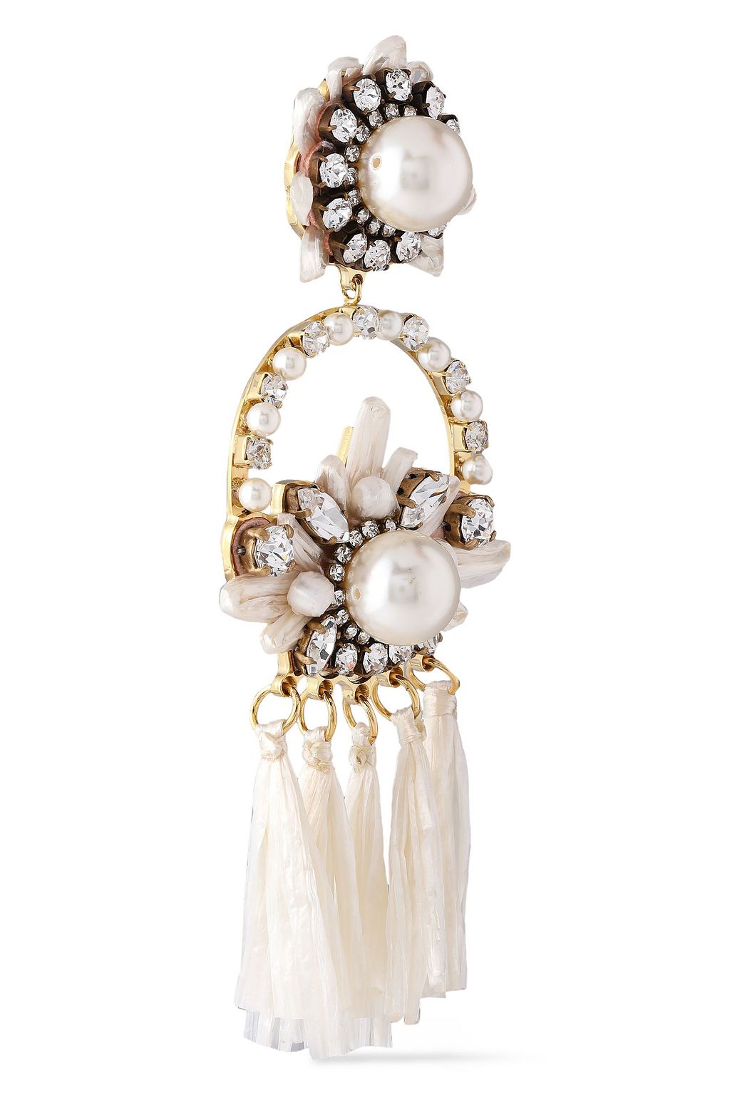 SHOUROUK Gold-tone Swarovski crystal, faux pearl and raffia earrings
