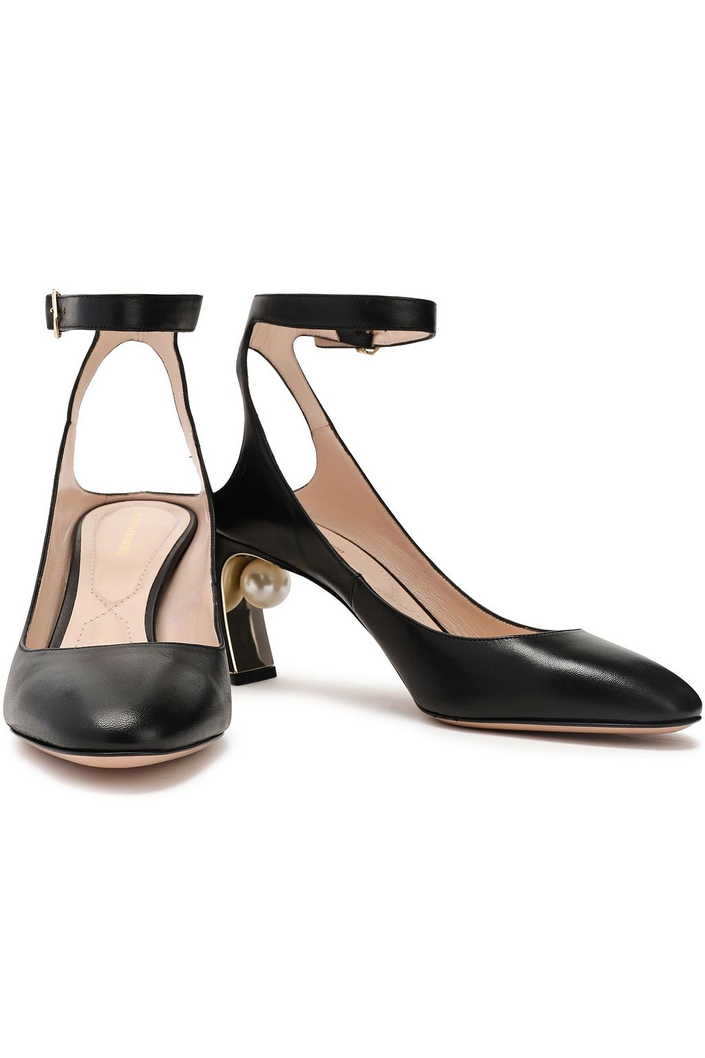 NICHOLAS KIRKWOOD Faux pearl-embellished cutout leather pumps