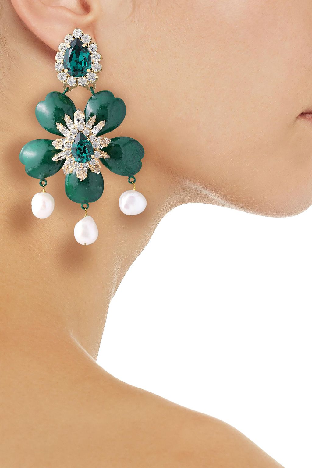 SHOUROUK Gold-tone, crystal, Swarovski pearl and acetate earrings