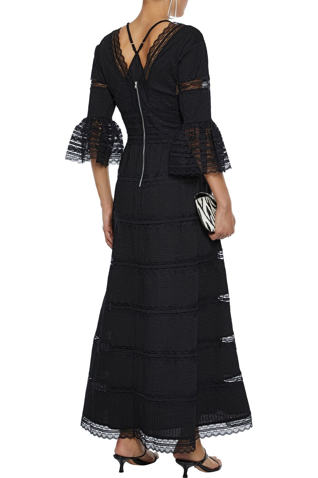 ANTIK BATIK Mary pintucked lace-paneled cotton maxi dress