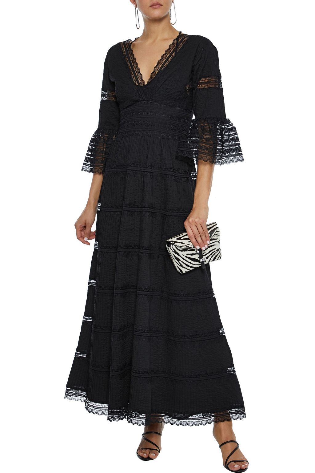 ANTIK BATIK Mary pintucked lace-paneled cotton maxi dress