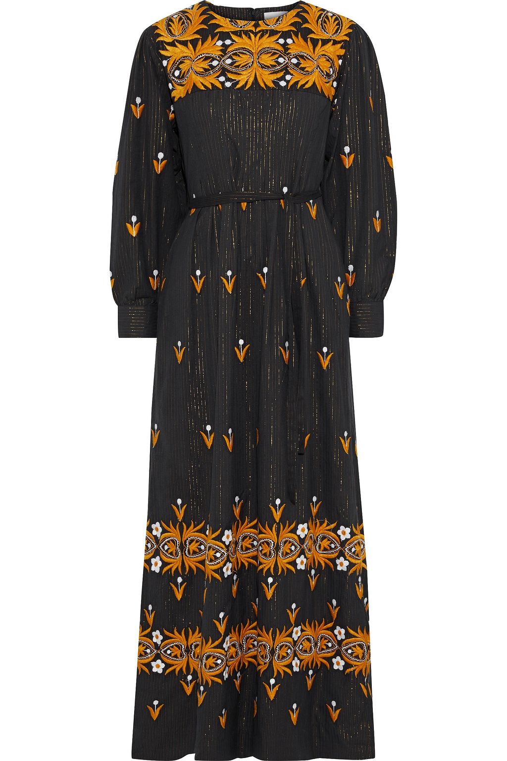 metallic embroidered maxi dress