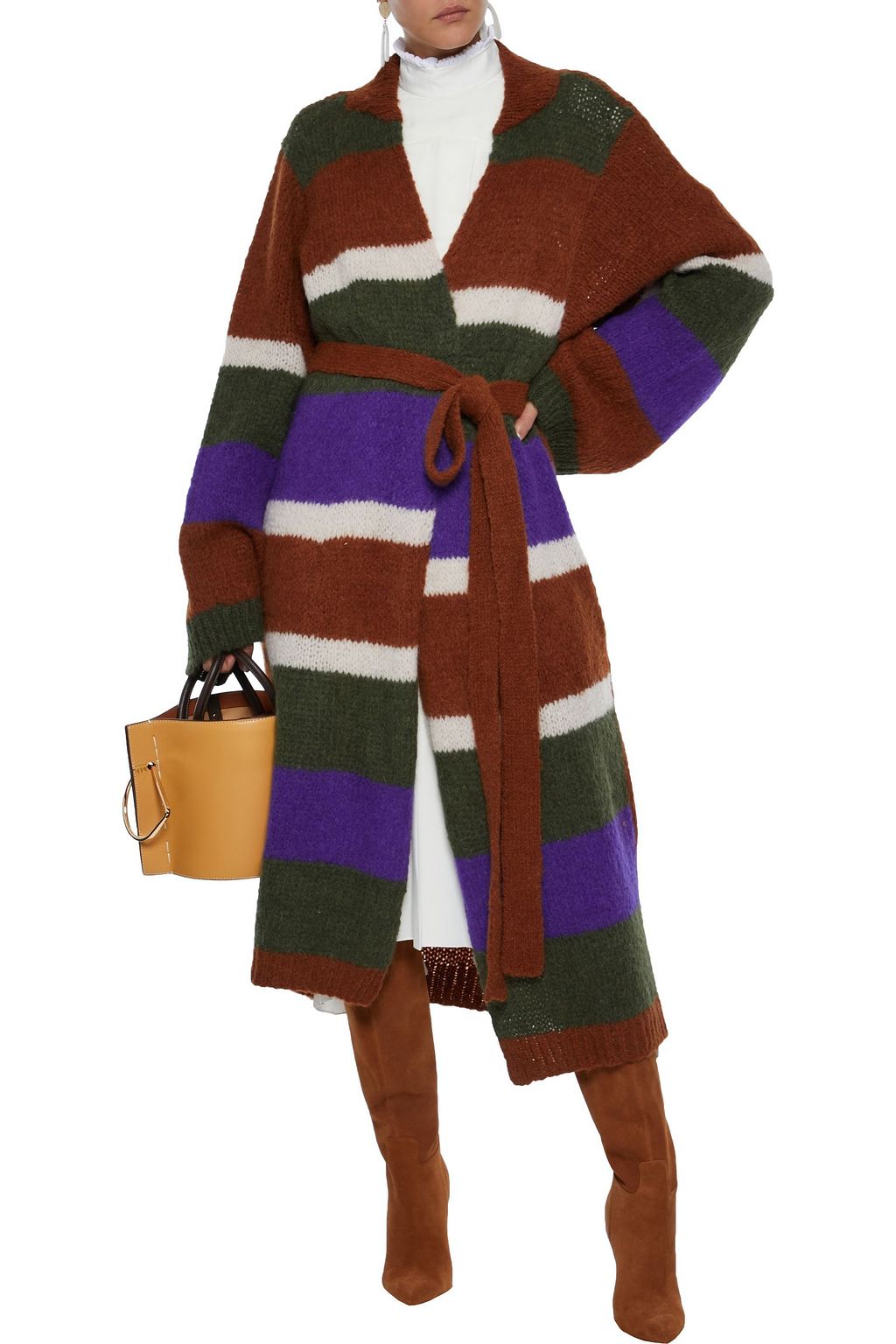 ANTIK BATIK Gina belted color-block alpaca-blend cardigan