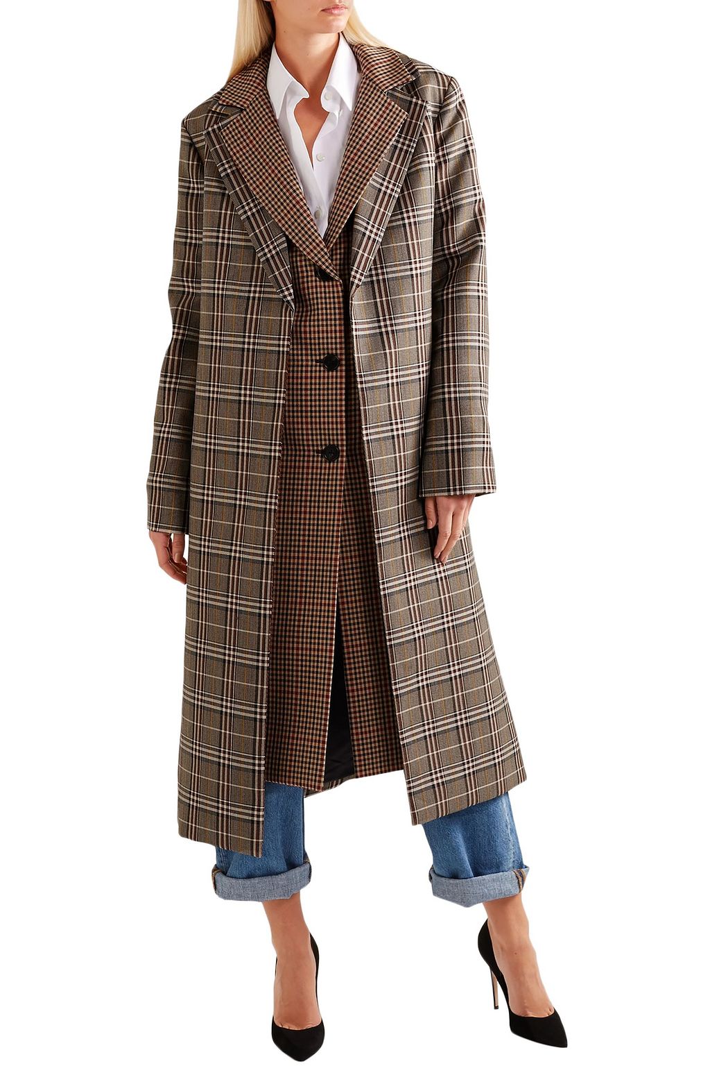 MONSE Layered checked wool-blend coat