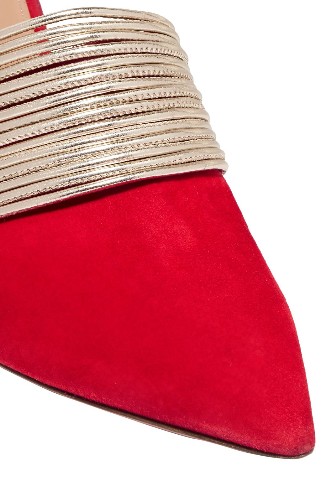 AQUAZZURA Rendez Vous metallic leather and suede mules