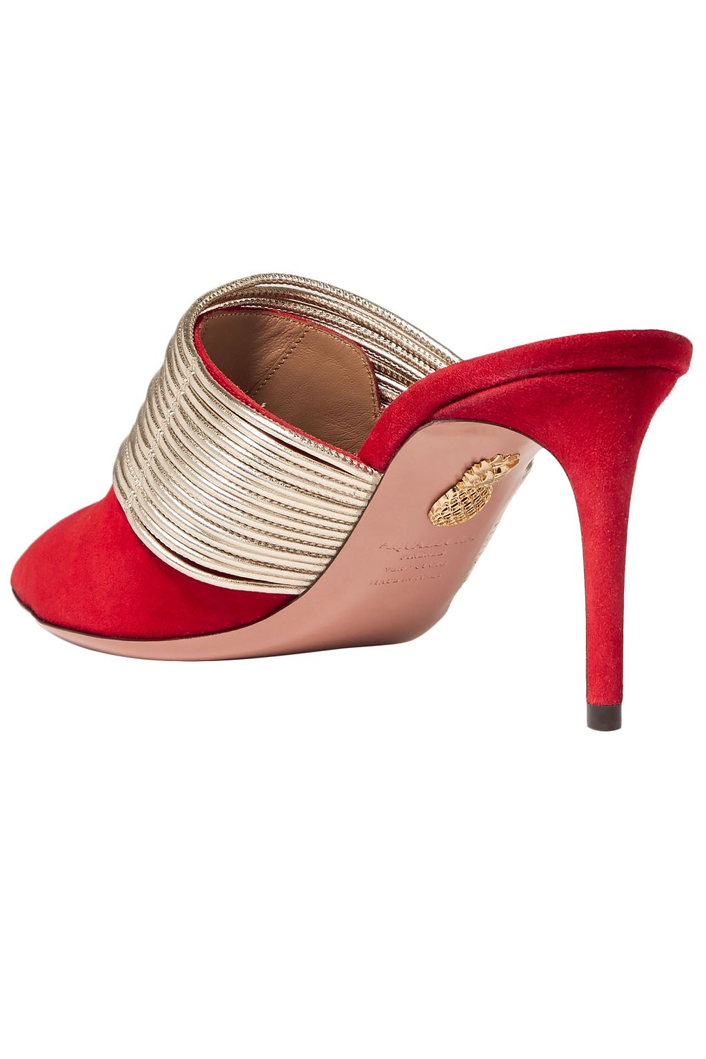 AQUAZZURA Rendez Vous metallic leather and suede mules