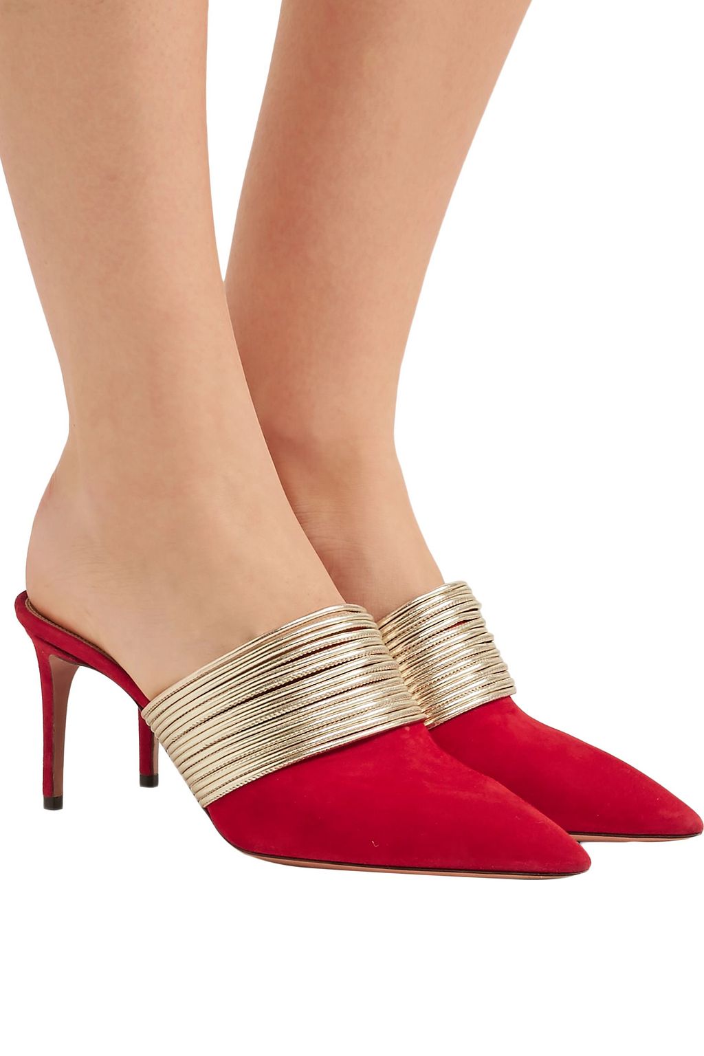 AQUAZZURA Rendez Vous metallic leather and suede mules