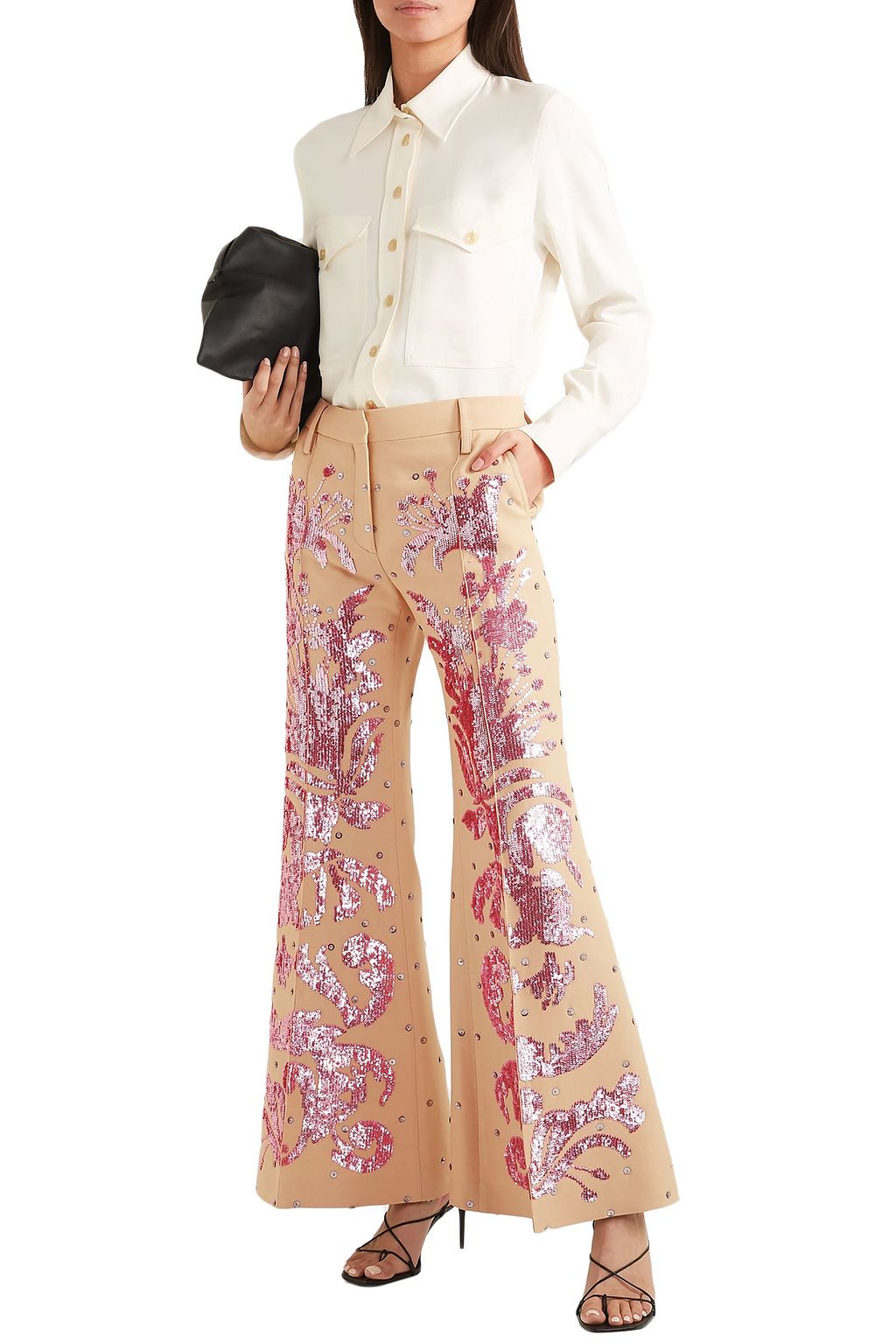 VALENTINO GARAVANI Sequin-embellished wool and silk-blend flared pants
