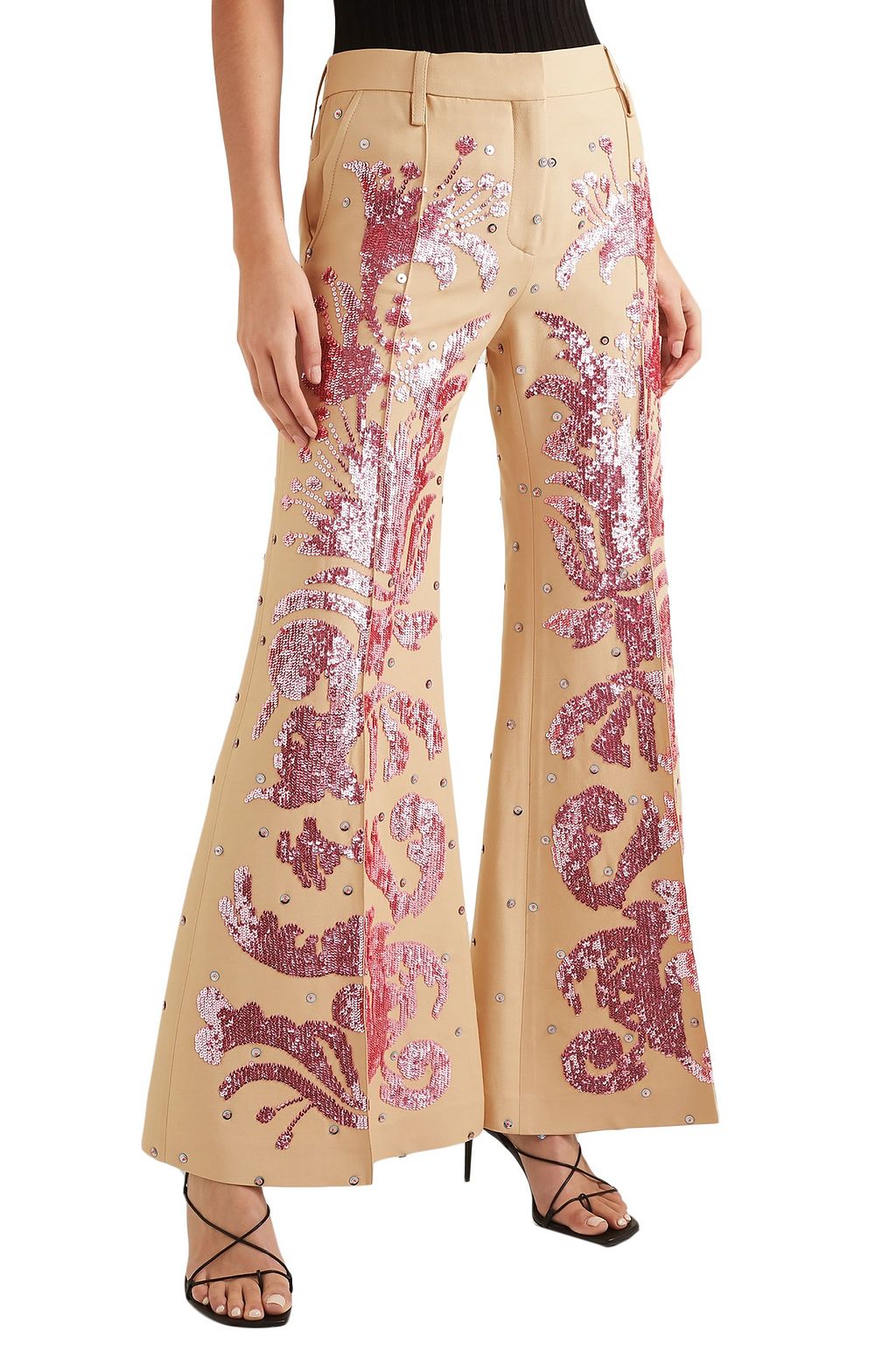 VALENTINO GARAVANI Sequin-embellished wool and silk-blend flared pants